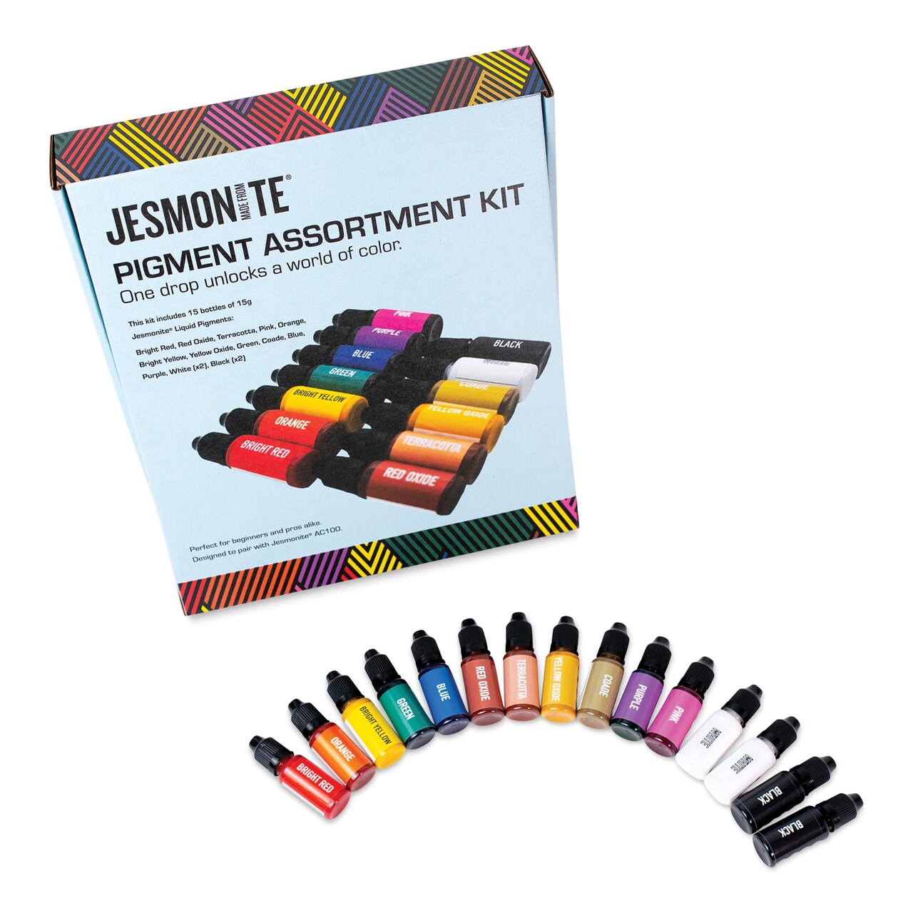 Jesmonite AC100 Liquid Resin Pigments - Set of 15, Assorted Colors, 15 g